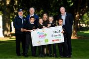 19 September 2019; The Daily Mile aims to get primary school children engaged in daily physical activity to improve their mental and physical health. The Daily Mile Irish Ambassador Frank Greally, left, with Colin Donnelly, Spar Sales Director, Amy Rowe, Irish Life Health Marketing Manager and CEO of Athletics Ireland Hamish Adams, right, with pupils Stefan Mirt, Lorna Nolan, Mia Davey and Tomas Quilmore from Scoil Mhuire Gan Smál during The Daily Mile Launch at Scoil Mhuire Gan Smál, Inchicore, Dublin. Photo by Eóin Noonan/Sportsfile