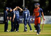 19 September 2019; Pieter Seelaar of Netherlands leaves the field after being stumped by Matthew Cross of Scotland during the T20 International Tri Series match between Scotland and Netherlands at Malahide Cricket Club in Dublin. Photo by Harry Murphy/Sportsfile