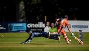 19 September 2019; Bas de Leede of Netherlands reaches the crease as Matthew Cross of Scotland fields during the T20 International Tri Series match between Scotland and Netherlands at Malahide Cricket Club in Dublin. Photo by Harry Murphy/Sportsfile