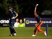 19 September 2019; Brandon Glover of Netherlands bowls during the T20 International Tri Series match between Scotland and Netherlands at Malahide Cricket Club in Dublin. Photo by Harry Murphy/Sportsfile