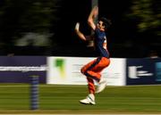19 September 2019; Brandon Glover of Netherlands bowls during the T20 International Tri Series match between Scotland and Netherlands at Malahide Cricket Club in Dublin. Photo by Harry Murphy/Sportsfile
