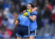 15 September 2019; Dublin players Lyndsey Davey, right, and Siobhán McGrath celebrate after the TG4 All-Ireland Ladies Football Senior Championship Final match between Dublin and Galway at Croke Park in Dublin. Photo by Piaras Ó Mídheach/Sportsfile