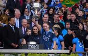 15 September 2019; Dublin goalkeeper Ciara Trant lifts the Brendan Martin Cup after the TG4 All-Ireland Ladies Football Senior Championship Final match between Dublin and Galway at Croke Park in Dublin. Photo by Piaras Ó Mídheach/Sportsfile