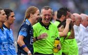15 September 2019; Referee Brendan Rice with Dublin goalkeeper Ciara Trant before the TG4 All-Ireland Ladies Football Senior Championship Final match between Dublin and Galway at Croke Park in Dublin. Photo by Piaras Ó Mídheach/Sportsfile