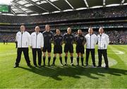 2 September 2018; Referee Conor Lane with his sideline official Sean Laverty, linesman Paddy Neilan, linesman and standby referee David Gough and his umpires John Joe Lane, DJ O'Sullivan, Ray Hegarty and Pat Kelly prior to the GAA Football All-Ireland Senior Championship Final match between Dublin and Tyrone at Croke Park in Dublin. Photo by Ray McManus/Sportsfile