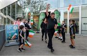 19 September 2019; Letterkenny Rovers U12 players greet attendees during the National Football Exhibition launch at the Regional Cultural Centre in Letterkenny, Donegal. Photo by Oliver McVeigh/Sportsfile