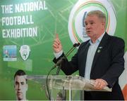 19 September 2019; Former Republic of Ireland international Ray Houghton speaking at the National Football Exhibition launch in the Regional Cultural Centre, Letterkenny, Donegal. Photo by Oliver McVeigh/Sportsfile