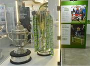 19 September 2019; An exhibit featuring the SSE Airtricity League Premier Divison trophy and the FAI Cup during the National Football Exhibition launch at the Regional Cultural Centre in Letterkenny, Donegal. Photo by Oliver McVeigh/Sportsfile