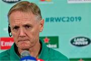 20 September 2019; Ireland head coach Joe Schmidt during the Ireland Rugby squad announcement, ahead of their opening Pool A game against Scotland, at the Yokohama Bay Sheraton Hotel and Towers in Yokohama, Japan. Photo by Brendan Moran/Sportsfile