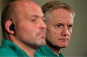 20 September 2019; Ireland head coach Joe Schmidt, right, in the company of captain Rory Best, during the Ireland Rugby squad announcement, ahead of their opening Pool A game against Scotland, at the Yokohama Bay Sheraton Hotel and Towers in Yokohama, Japan. Photo by Brendan Moran/Sportsfile