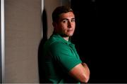 20 September 2019; Jordan Larmour poses for a portrait during the Ireland Rugby squad announcement, ahead of their opening Pool A game against Scotland, at the Yokohama Bay Sheraton Hotel and Towers in Yokohama, Japan. Photo by Brendan Moran/Sportsfile