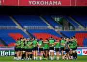 20 September 2019; The Ireland team huddle during the Ireland captain's run ahead of their opening Pool A game against Scotland at the International Stadium in Yokohama, Japan. Photo by Ramsey Cardy/Sportsfile