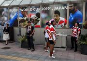 20 September 2019; Japan rugby supporters make their way to the grounds prior to the opening ceremony prior to the 2019 Rugby World Cup Pool A match between Japan and Russia at the Tokyo Stadium in Chofu, Japan. Photo by Brendan Moran/Sportsfile