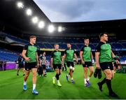 20 September 2019; Ireland players, from left, Garry Ringrose, Keith Earls, Tadhg Beirne, Jonathan Sexton and Cian Healy, arrive for the Ireland captain's run ahead of their opening Pool A game against Scotland at the International Stadium in Yokohama, Japan. Photo by Ramsey Cardy/Sportsfile