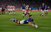 20 September 2019; Vasily Dorofeev of Russia touches down a try for Russia which was subsequently disallowed during the 2019 Rugby World Cup Pool A match between Japan and Russia at the Tokyo Stadium in Chofu, Japan. Photo by Brendan Moran/Sportsfile
