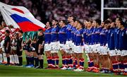 20 September 2019; Russia captain Vasily Artemyev sings the national anthem with his team-mates the 2019 Rugby World Cup Pool A match between Japan and Russia at the Tokyo Stadium in Chofu, Japan. Photo by Brendan Moran/Sportsfile