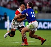 20 September 2019; Kazuki Himeno of Japan is tackled by Vladimir Ostroushko of Russia during the 2019 Rugby World Cup Pool A match between Japan and Russia at the Tokyo Stadium in Chofu, Japan. Photo by Brendan Moran/Sportsfile