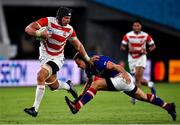 20 September 2019; Pieter Labuschagne of Japan on his way to scoring his side's third try during the 2019 Rugby World Cup Pool A match between Japan and Russia at the Tokyo Stadium in Chofu, Japan. Photo by Brendan Moran/Sportsfile