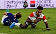 20 September 2019; Kotaro Matsushima of Japan scores his side's fourth try during the 2019 Rugby World Cup Pool A match between Japan and Russia at the Tokyo Stadium in Chofu, Japan. Photo by Brendan Moran/Sportsfile