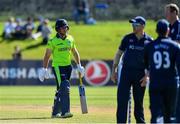 20 September 2019; Gary Wilson of Ireland leaves the field after being bowled out during the T20 International Tri Series match between Ireland and Scotland at Malahide Cricket Club in Dublin. Photo by Piaras Ó Mídheach/Sportsfile