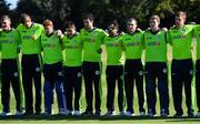 20 September 2019; Ireland players stand for Ireland's Call before the T20 International Tri Series match between Ireland and Scotland at Malahide Cricket Club in Dublin. Photo by Piaras Ó Mídheach/Sportsfile