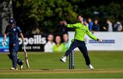 20 September 2019; George Dockrell of Ireland bowls a delivery during the T20 International Tri Series match between Ireland and Scotland at Malahide Cricket Club in Dublin. Photo by Piaras Ó Mídheach/Sportsfile