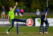 20 September 2019; David Delany of Ireland bowls a delivery during the T20 International Tri Series match between Ireland and Scotland at Malahide Cricket Club in Dublin. Photo by Piaras Ó Mídheach/Sportsfile