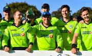 20 September 2019; Ireland captain Gary Wilson lifts the trophy after the T20 International Tri Series match between Ireland and Scotland at Malahide Cricket Club in Dublin. Photo by Piaras Ó Mídheach/Sportsfile