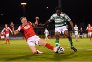 20 September 2019; Thomas Oluwa of Shamrock Rovers in action against Ciaran Kelly of St Patrick's Athletic during the SSE Airtricity League Premier Division match between Shamrock Rovers and St Patrick's Athletic at Tallaght Stadium in Tallaght, Dublin. Photo by Stephen McCarthy/Sportsfile