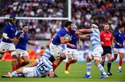 21 September 2019; Charles Ollivon of France is tackled by Emiliano Boffelli, Juan Figallo and Marcos Kremer of Argentina during the 2019 Rugby World Cup Pool C match between France and Argentina at the Tokyo Stadium in Chofu, Japan. Photo by Brendan Moran/Sportsfile