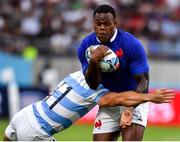 21 September 2019; Virimi Vakatawa of France is tackled by Ramiro Moyano of Argentina during the 2019 Rugby World Cup Pool C match between France and Argentina at the Tokyo Stadium in Chofu, Japan. Photo by Brendan Moran/Sportsfile