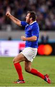 21 September 2019; Camille Lopez of France celebrates at the final whistle during the 2019 Rugby World Cup Pool C match between France and Argentina at the Tokyo Stadium in Chofu, Japan. Photo by Brendan Moran/Sportsfile