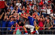 21 September 2019; Charles Ollivon of France celebrates with French supporters after the 2019 Rugby World Cup Pool C match between France and Argentina at the Tokyo Stadium in Chofu, Japan. Photo by Brendan Moran/Sportsfile