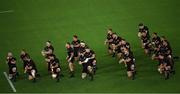 21 September 2019; The New Zealand team during the haka prior to the 2019 Rugby World Cup Pool B match between New Zealand and South Africa at the International Stadium in Yokohama, Japan. Photo by Ramsey Cardy/Sportsfile