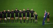 21 September 2019; The New Zealand team during the national anthem prior to the 2019 Rugby World Cup Pool B match between New Zealand and South Africa at the International Stadium in Yokohama, Japan. Photo by Ramsey Cardy/Sportsfile