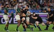 21 September 2019; Ardie Savea of New Zealand is tackled by Makazole Mapimpi of South Africa during the 2019 Rugby World Cup Pool B match between New Zealand and South Africa at the International Stadium in Yokohama, Japan. Photo by Ramsey Cardy/Sportsfile