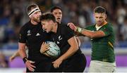21 September 2019; George Bridge of New Zealand is congratulated by new Zealand captain Kieran Read, during the 2019 Rugby World Cup Pool B match between New Zealand and South Africa at the International Stadium in Yokohama, Japan. Photo by Ramsey Cardy/Sportsfile