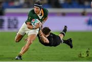 21 September 2019; Cheslin Kolbe of South Africa is tackled by Beauden Barrett of New Zealand during the 2019 Rugby World Cup Pool B match between New Zealand and South Africa at the International Stadium in Yokohama, Japan. Photo by Ramsey Cardy/Sportsfile