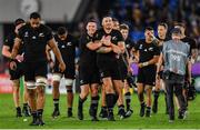 21 September 2019; New Zealand players following their victory in the 2019 Rugby World Cup Pool B match between New Zealand and South Africa at the International Stadium in Yokohama, Japan. Photo by Ramsey Cardy/Sportsfile