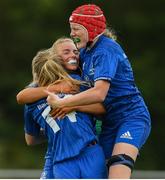 21 September 2019; Orla Hayes of Leinster celebrates with team-mates after scoring her side's first try during the Under 18 Girls Interprovincial Rugby Championship third place play-off match between Leinster and Connacht at MU Barnhall in Leixlip, Kildare. Photo by Eóin Noonan/Sportsfile