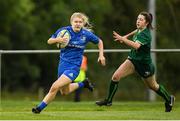 21 September 2019; Orla Hayes of Leinster on her way to scoring her side's first try despite the efforts of Katie Hogan of Connacht during the Under 18 Girls Interprovincial Rugby Championship Third place play-off match between Leinster and Connacht at MU Barnhall in Leixlip, Kildare. Photo by Eóin Noonan/Sportsfile