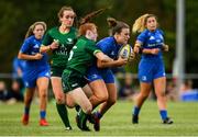 21 September 2019; Caoimhe O'Callaghan of Leinster is tackled by Nina McVann of Connacht during the Under 18 Girls Interprovincial Rugby Championship Third place play-off match between Leinster and Connacht at MU Barnhall in Leixlip, Kildare. Photo by Eóin Noonan/Sportsfile