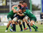 21 September 2019; Jack O’Donoghue and Tommy O’Donnell of Munster are tackled by Caolin Blade and Jarrad Butler of Connacht during the Pre-Season Friendly match between Connacht and Munster at The Galway Sportsground in Galway. Photo by Harry Murphy/Sportsfile