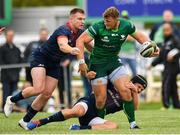 21 September 2019; Peter Robb of Connacht is tackled by Tyler Bleyendaal, right, and Rory Scannell of Munster  during the Pre-Season Friendly match between Connacht and Munster at The Galway Sportsground in Galway. Photo by Harry Murphy/Sportsfile