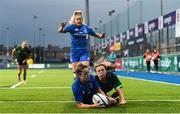 21 September 2019; Grace Miller of Leinster scores her side's third try despite the tackle of Beibhinn Parsons of Connacht during the Women's Interprovincial Championship Final match between Leinster and Connacht at Energia Park in Donnybrook, Dublin. Photo by Eóin Noonan/Sportsfile