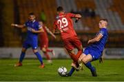 21 September 2019; Jaze Kabia of Shelbourne in action against Edmond O’Dwyer of Limerick FC during the SSE Airtricity League First Division match between Shelbourne and Limerick FC at Tolka Park in Dublin. Photo by Stephen McCarthy/Sportsfile