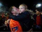 21 September 2019; Dean Delany of Shelbourne celebrates with his daughter Bella Rose following the SSE Airtricity League First Division match between Shelbourne and Limerick FC at Tolka Park in Dublin. Photo by Stephen McCarthy/Sportsfile
