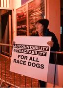 21 September 2019; Protestors are seen outside the stadium prior to the 2019 BoyleSports Irish Greyhound Derby Final, at Shelbourne Park in Dublin.  Photo by Harry Murphy/Sportsfile