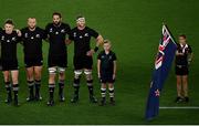 21 September 2019; Beauden Barrett, Joe Moody, Scott Barrett and New Zealand captain Kieran Read ahead of the 2019 Rugby World Cup Pool B match between New Zealand and South Africa at the International Stadium in Yokohama, Japan. Photo by Ramsey Cardy/Sportsfile