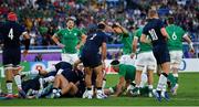 22 September 2019; Conor Murray celebrates after his Ireland team-mate James Ryan, hidden, scored their opening try during the 2019 Rugby World Cup Pool A match between Ireland and Scotland at the International Stadium in Yokohama, Japan. Photo by Brendan Moran/Sportsfile